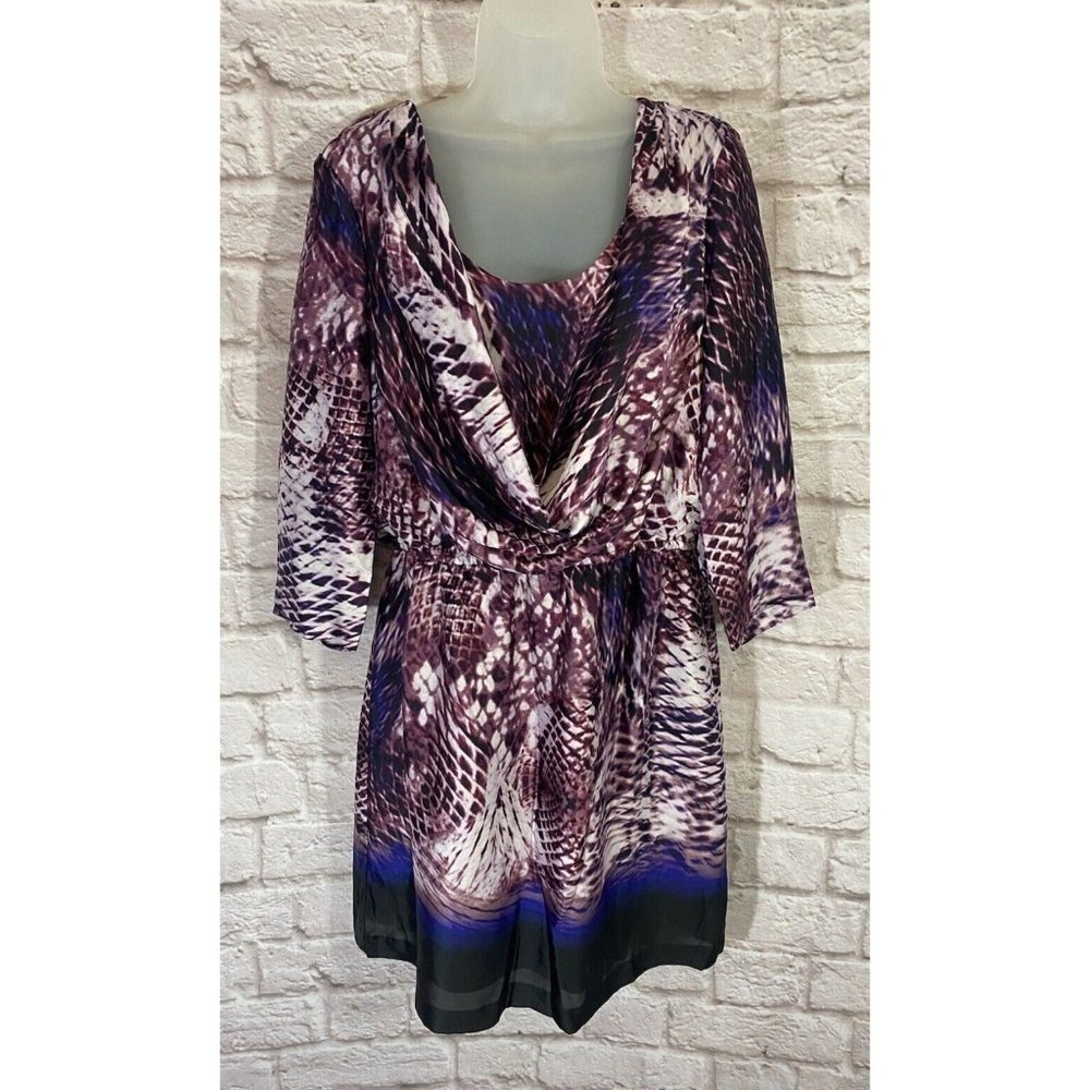 Boston Proper Dress 12 Purple Animal Print Drape Cowl Neckline Easy Care 9488